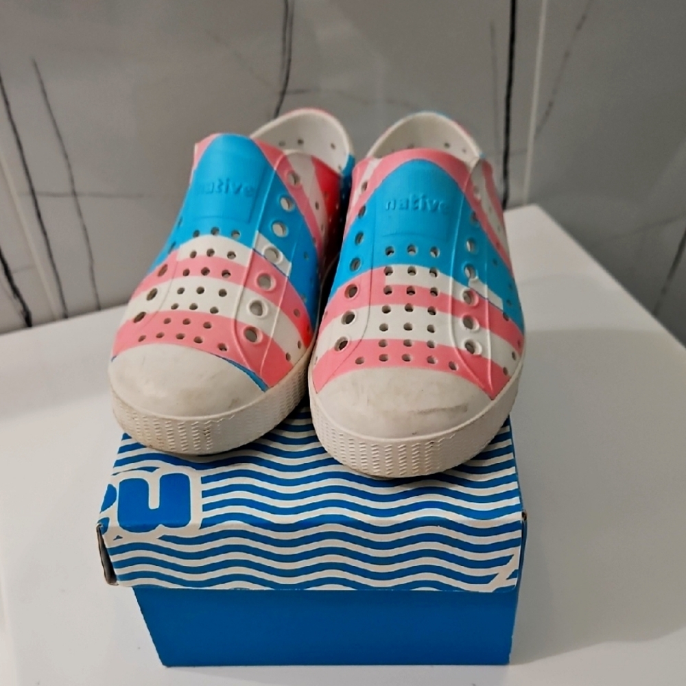 Native Kids' Blue and Pink Slip-On Sneakers